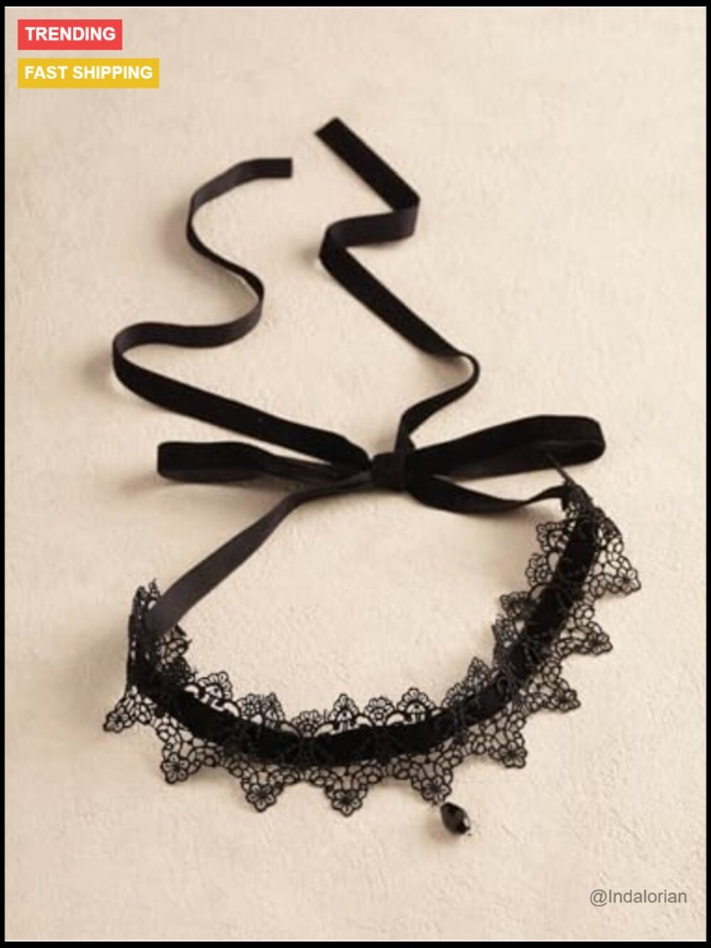 Gothic Vintage Lace Velvet Choker with Glass Crystal Pendant - Picture 7 of 7